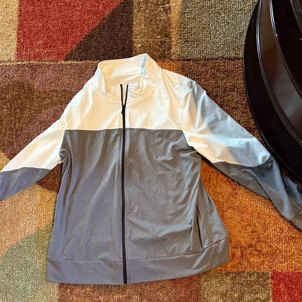 Gray and White Zip-Up Jacket